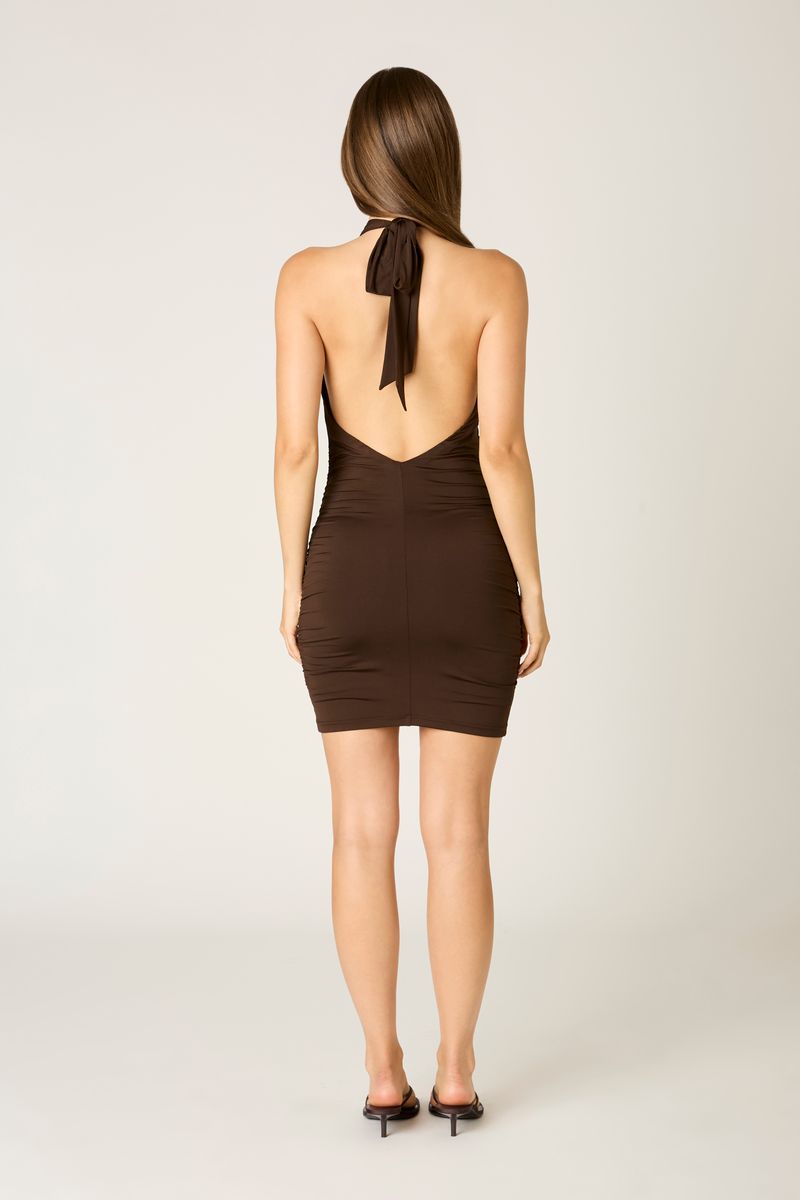 Jersey Halter Mini Dress in espresso back view