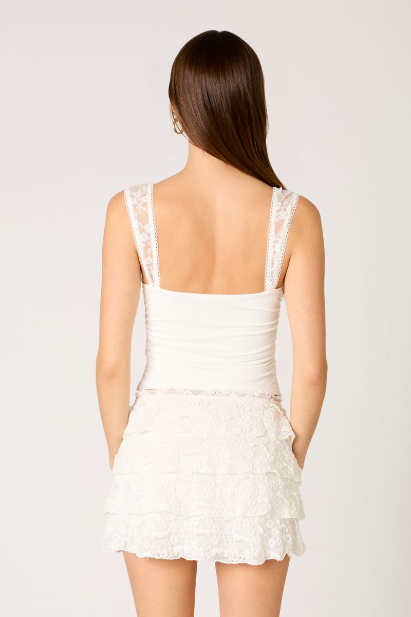 Peek-a-Boo Lace Tank in white back view