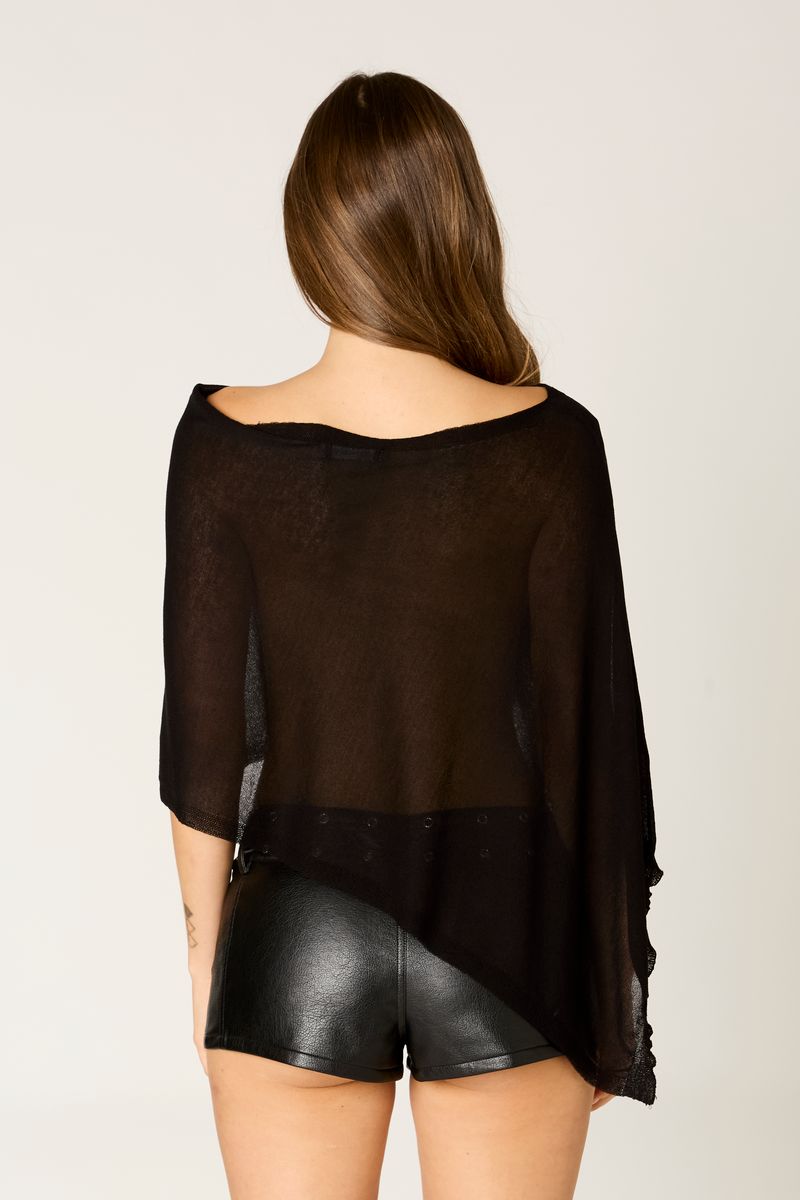 Sheer Knit Poncho in black back view
