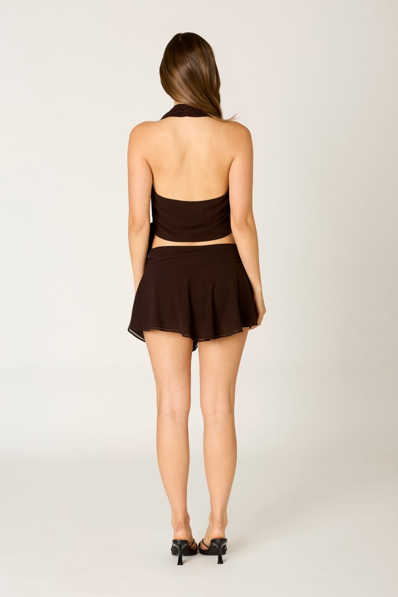 Chiffon Skirt Set in coffee back view 