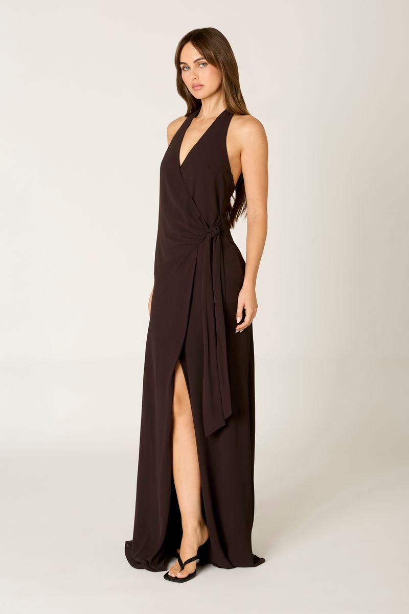 Wrap Maxi Dress in chocolate side view