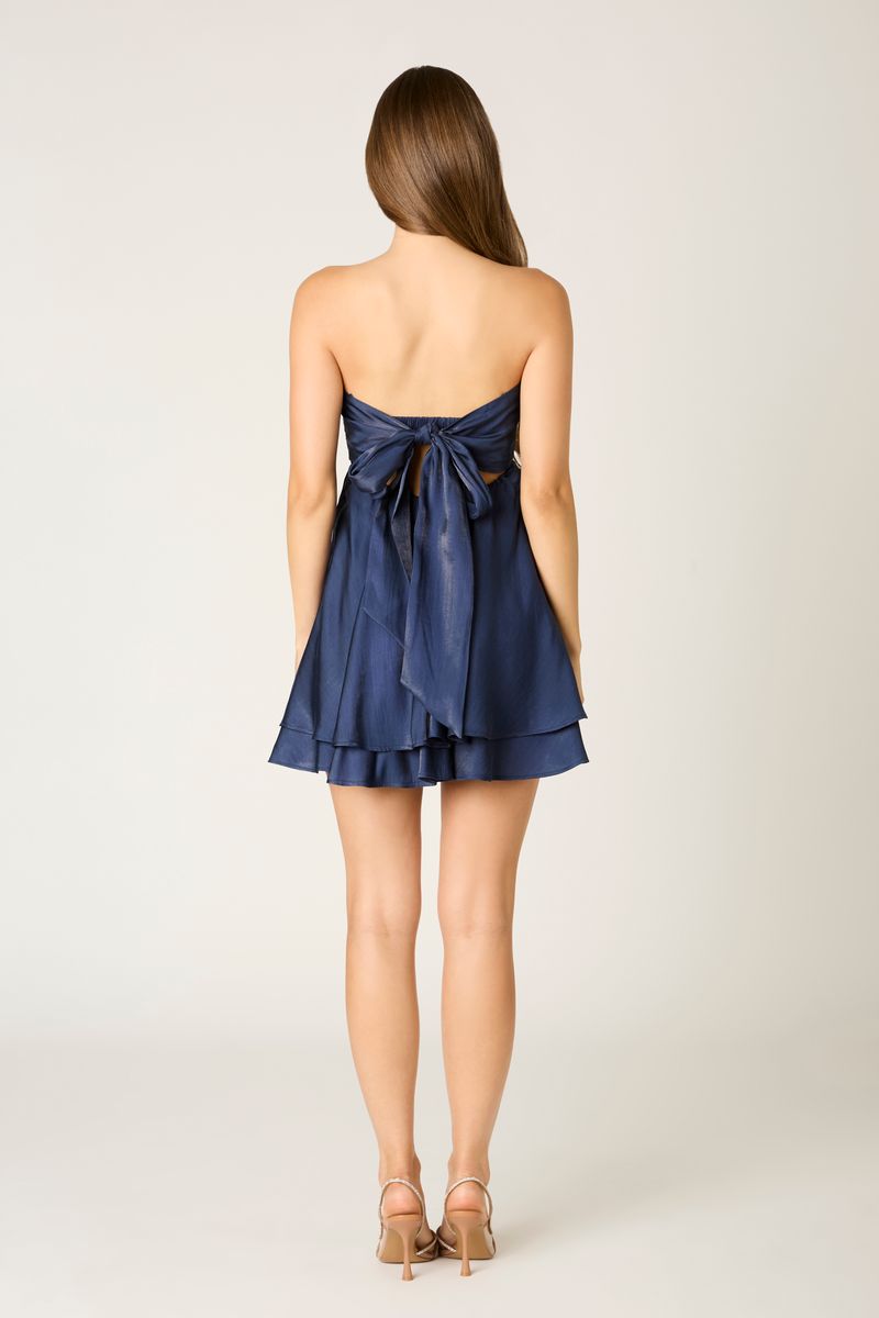 Sweetheart Babydoll Dress in navy back view