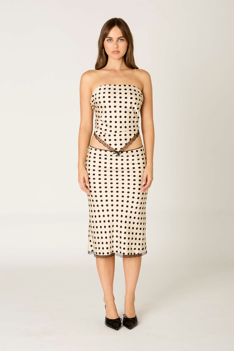 Satin Polka Dot Bandeau Top in ivory front view