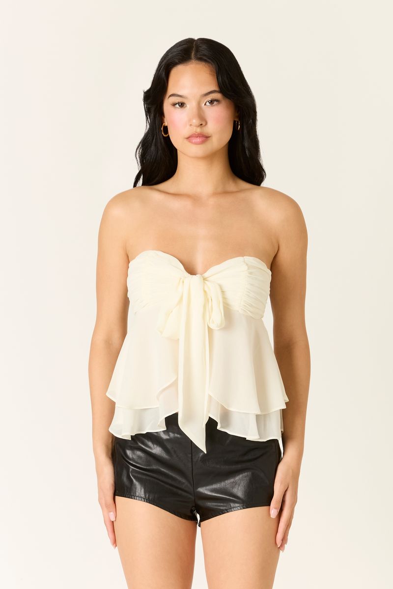 Chiffon Strapless Top in ivory front view