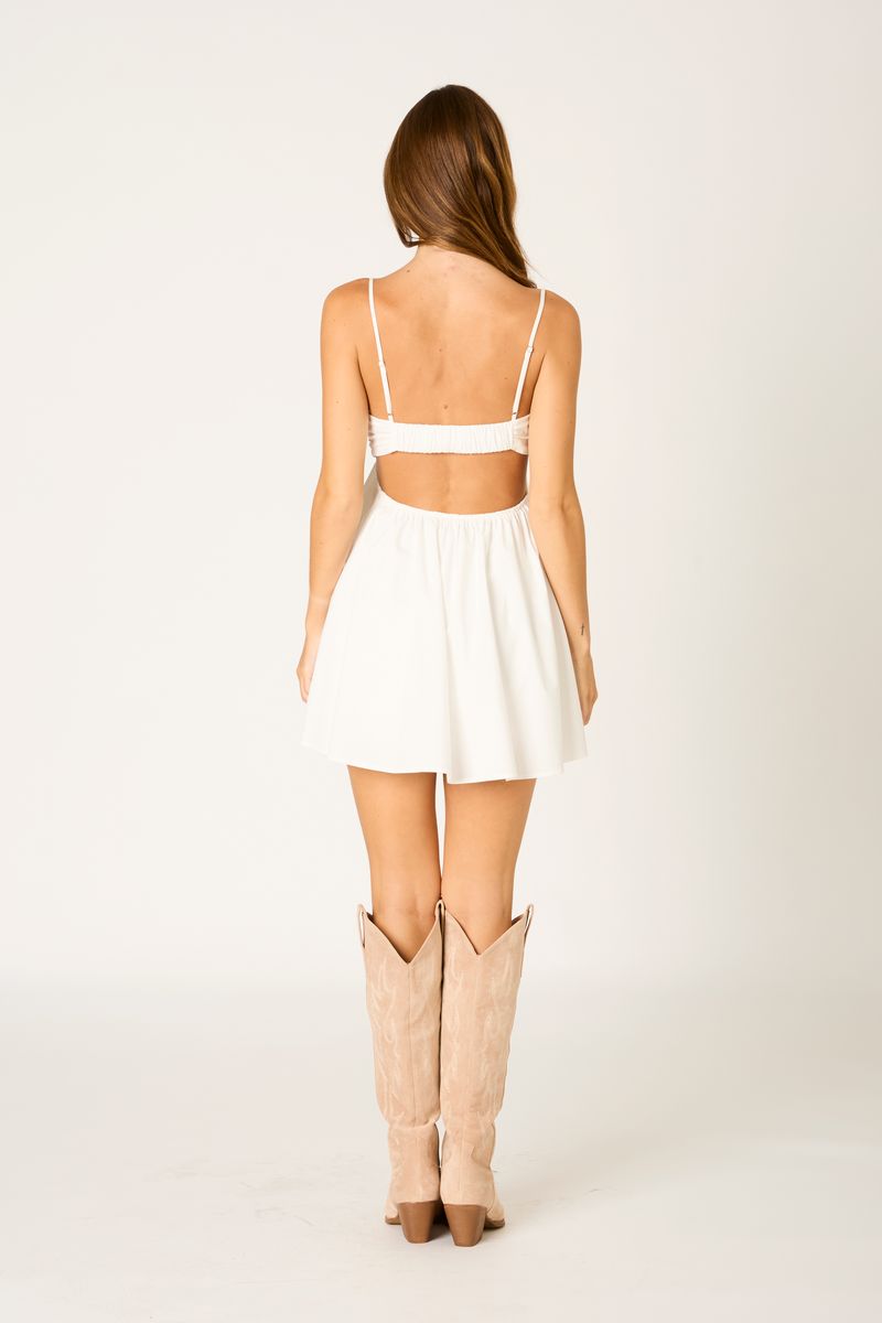 Sweetheart Ruched Babydoll Romper in white back view