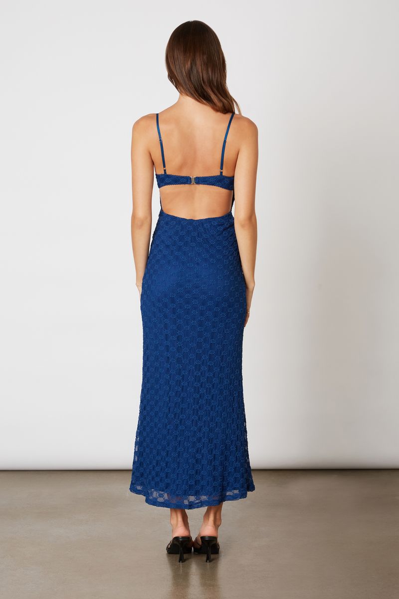 Stretch Lace Midaxi Dress in navy back view