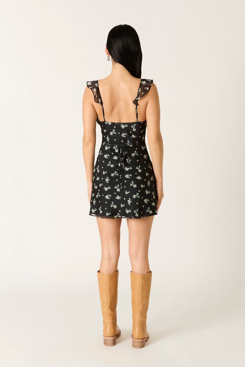 Floral Chiffon Mini Dress in black back view
