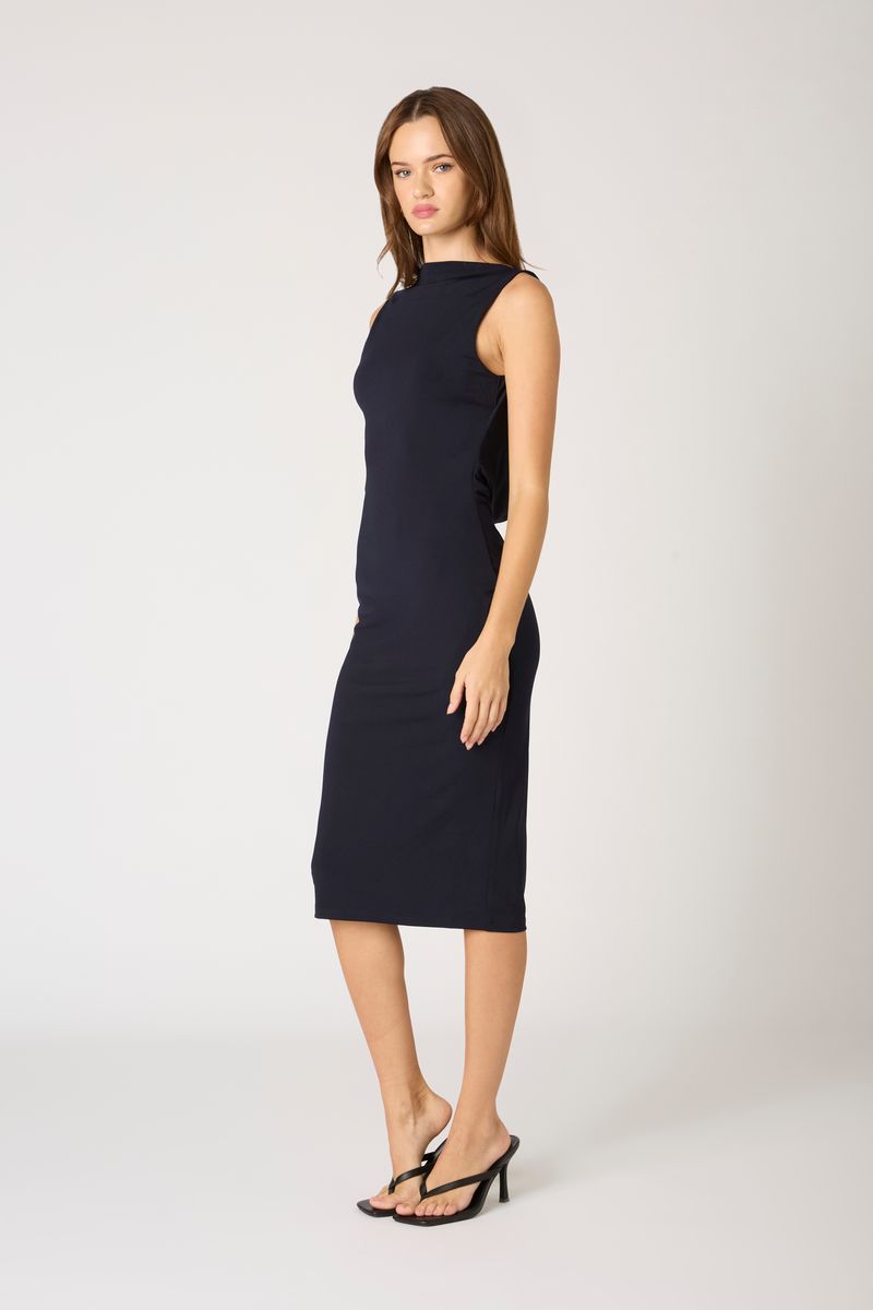 Body-Con Open Back Midi Dress in midnight side view