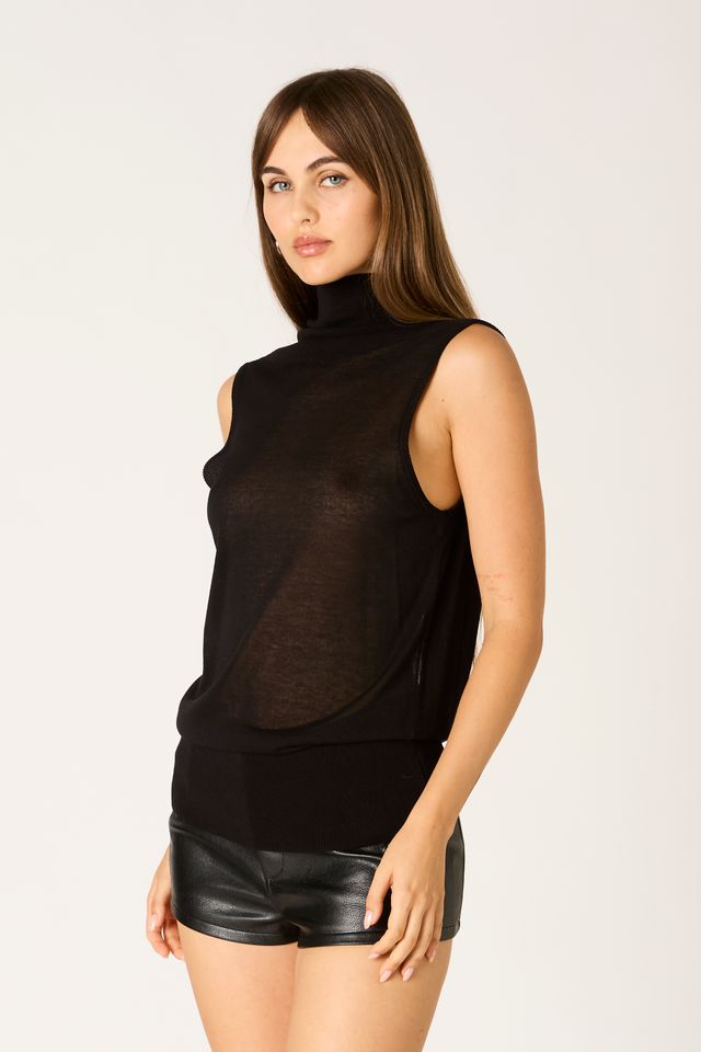 Sleeveless Knit Sweater Top in black side view