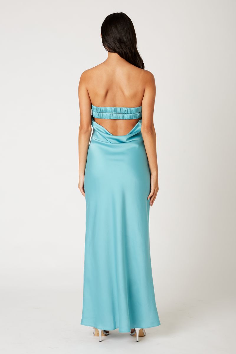 Strapless Cowl Gown in celadon back view