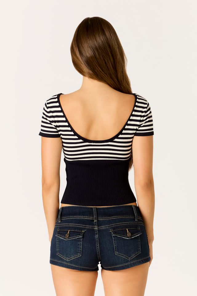 Striped Knit Sweater Top in navy/white back view
