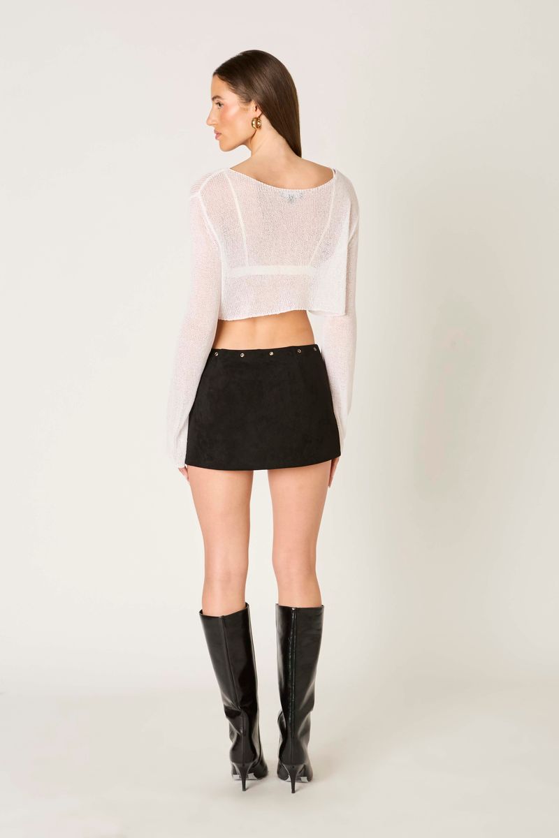 Sheer Knit Long Sleeve in white back view