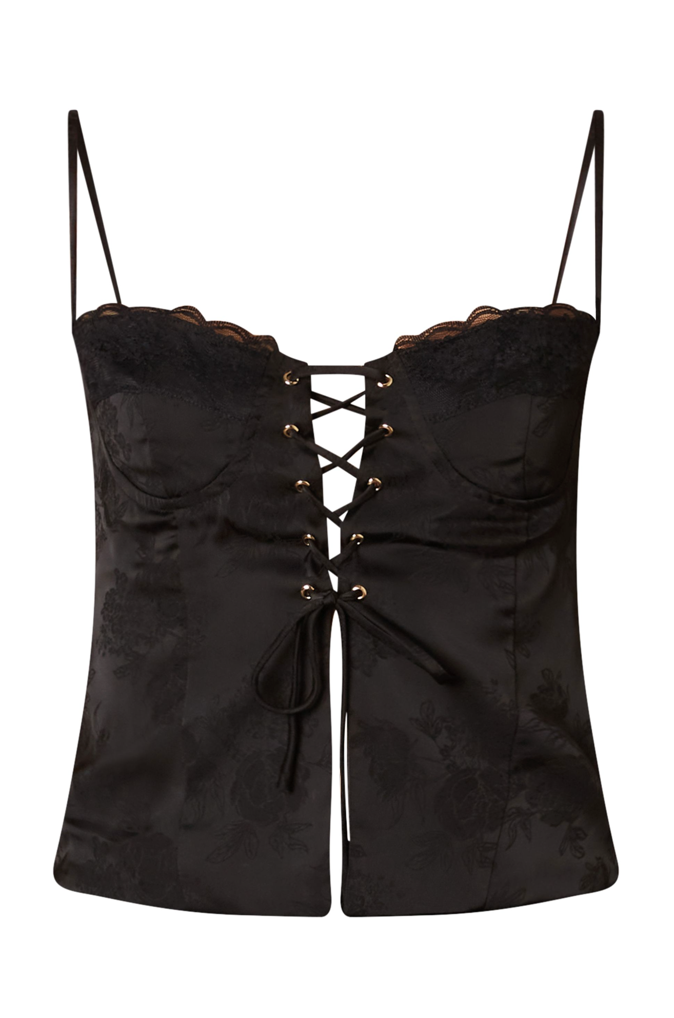 Lace Up Jacquard Bustier Top