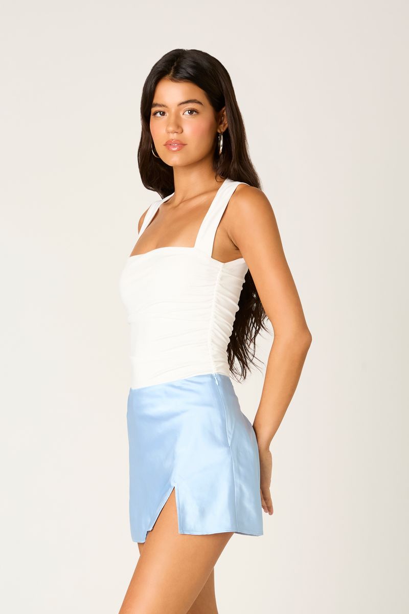 Satin A-line Mini Skirt in sky side view