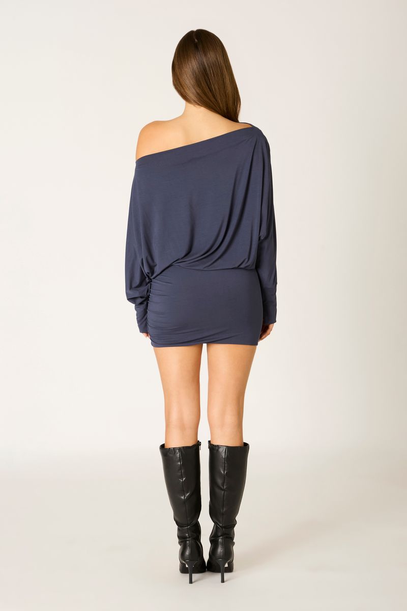 Off-Shoulder Jersey Mini Dress in ink back view
