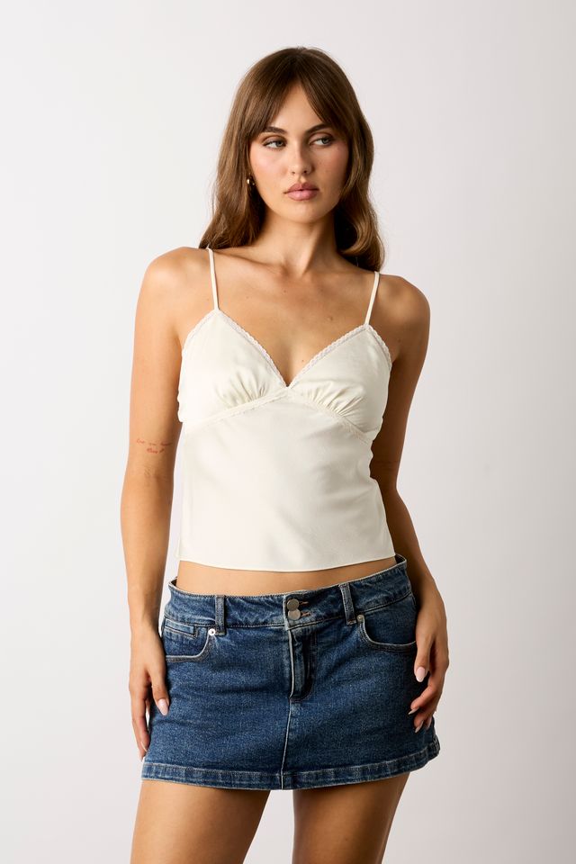 Satin Cami Top in ivory front view
