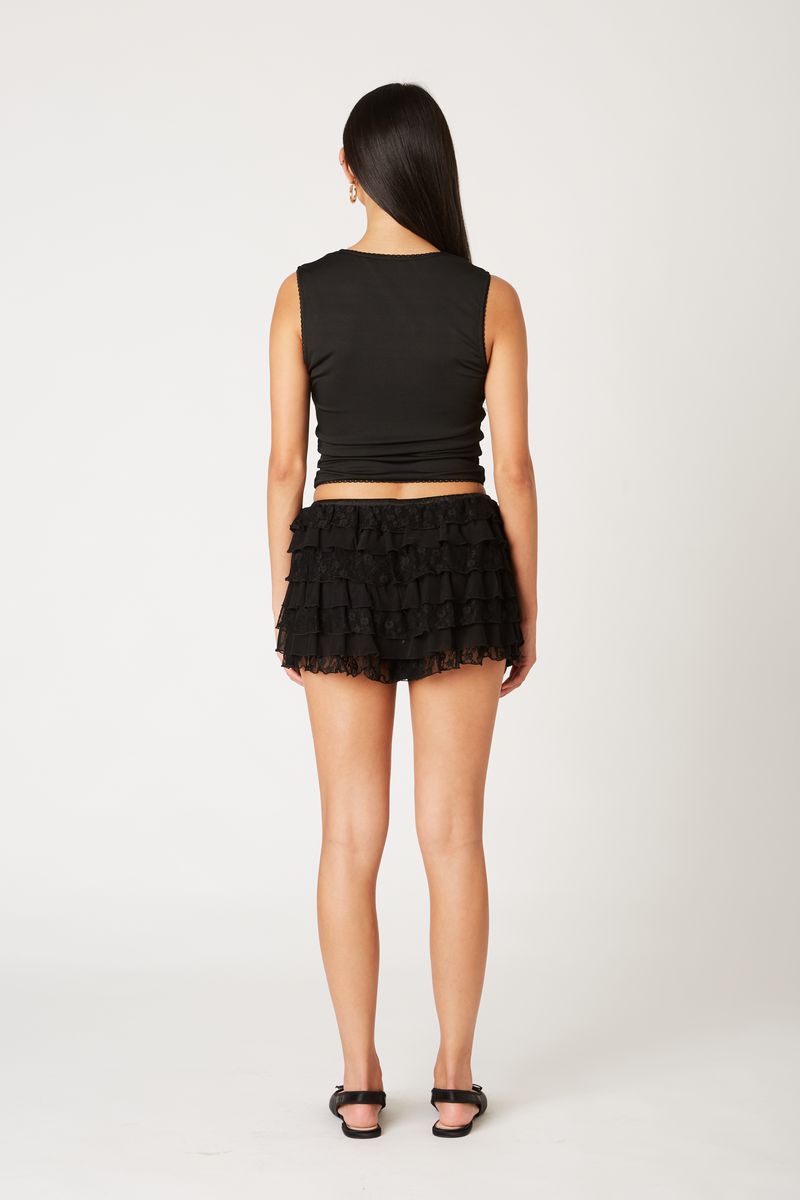 Lace Ruffle Skirt in black back view