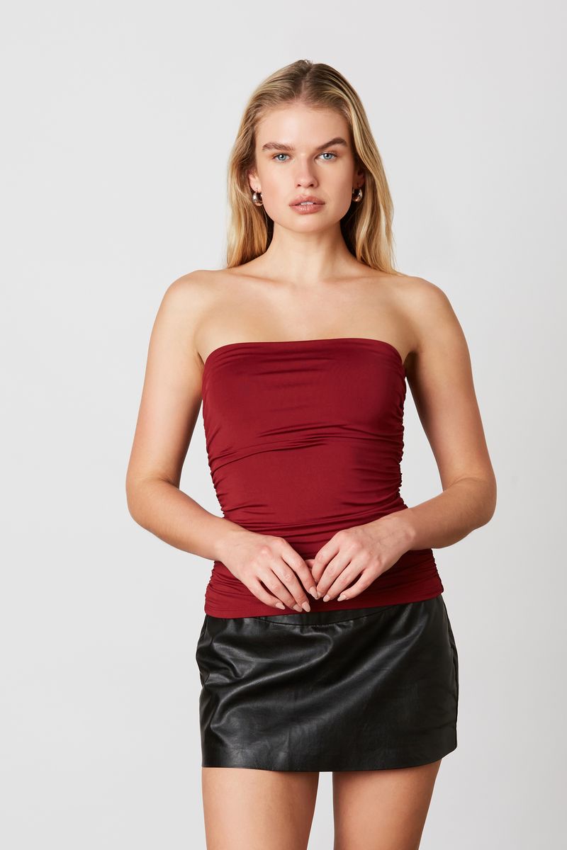 Slinky Knit Tube Top in burgundy front view