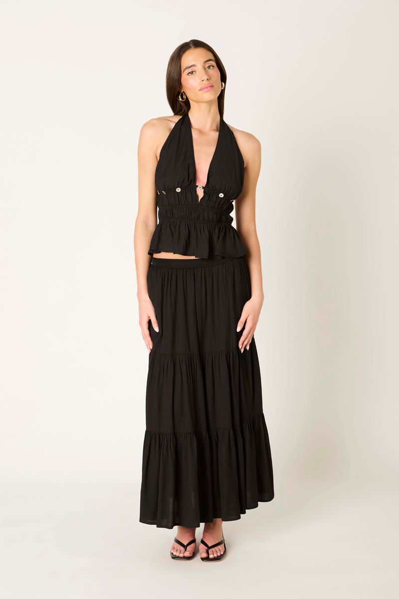 Peplum Halter Top in black front view