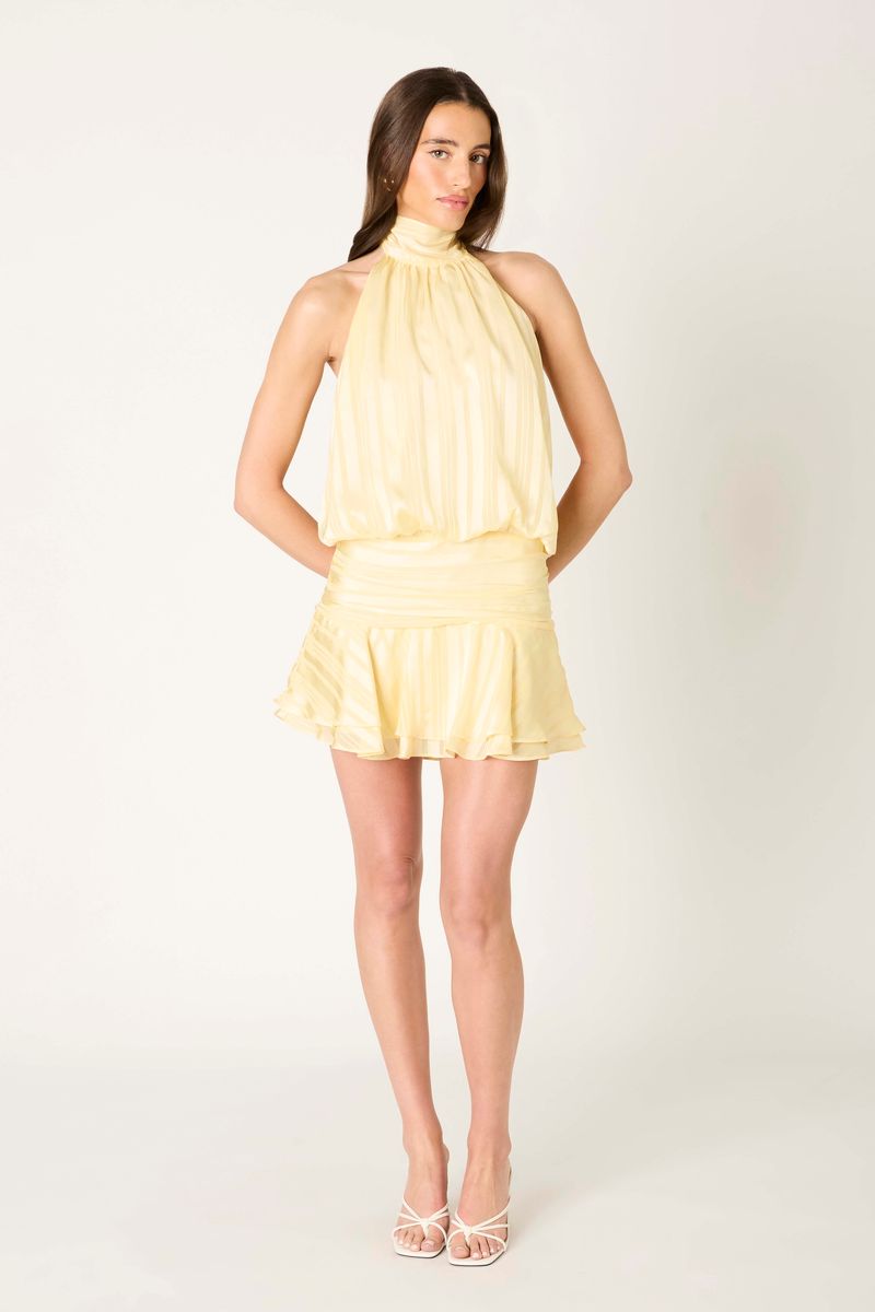 Striped Chiffon Mini Dress in butter front view