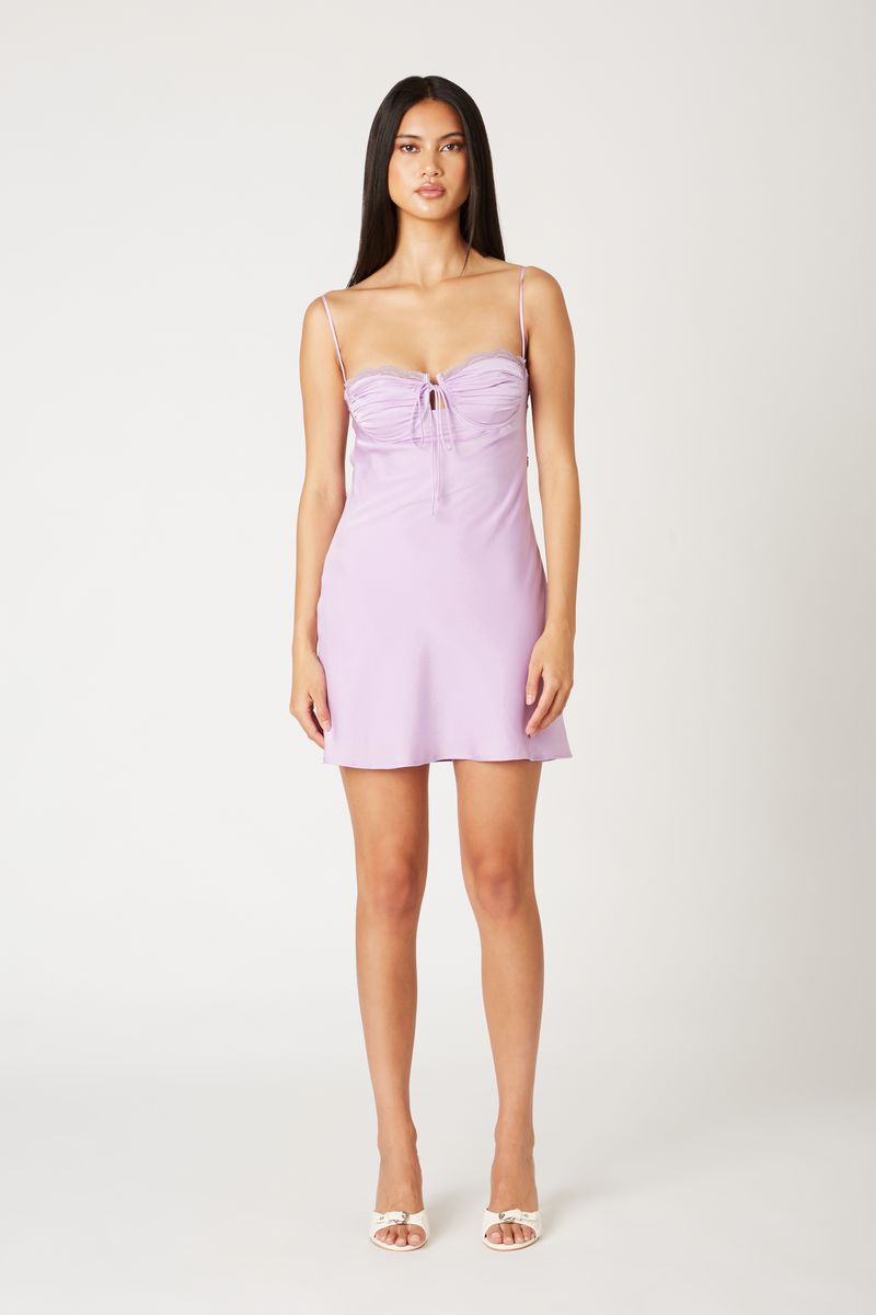 Satin Bustier Mini Dress in lilac front view