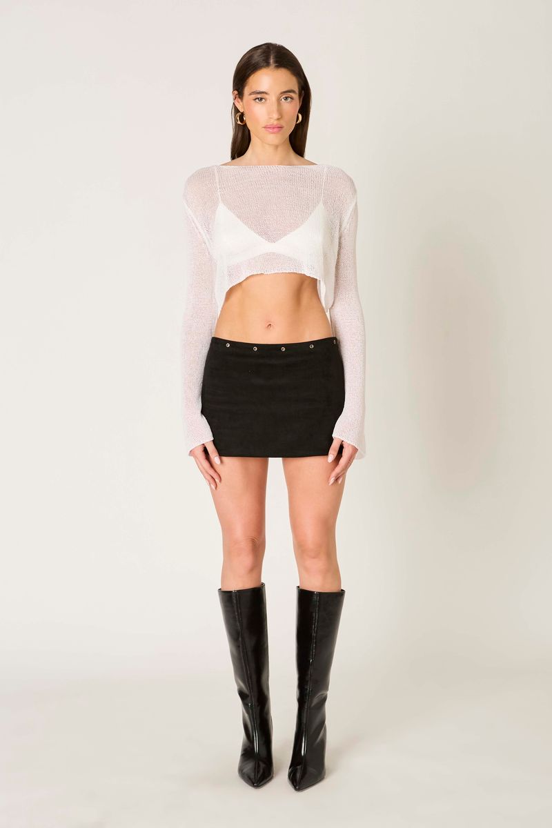 Sheer Knit Long Sleeve in white front view
