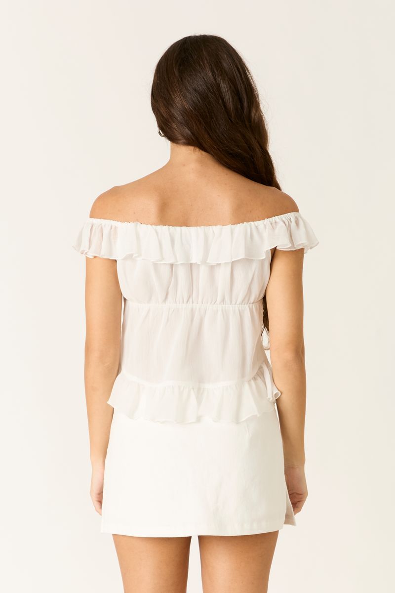 Chiffon Off The Shoulder Top in white back view