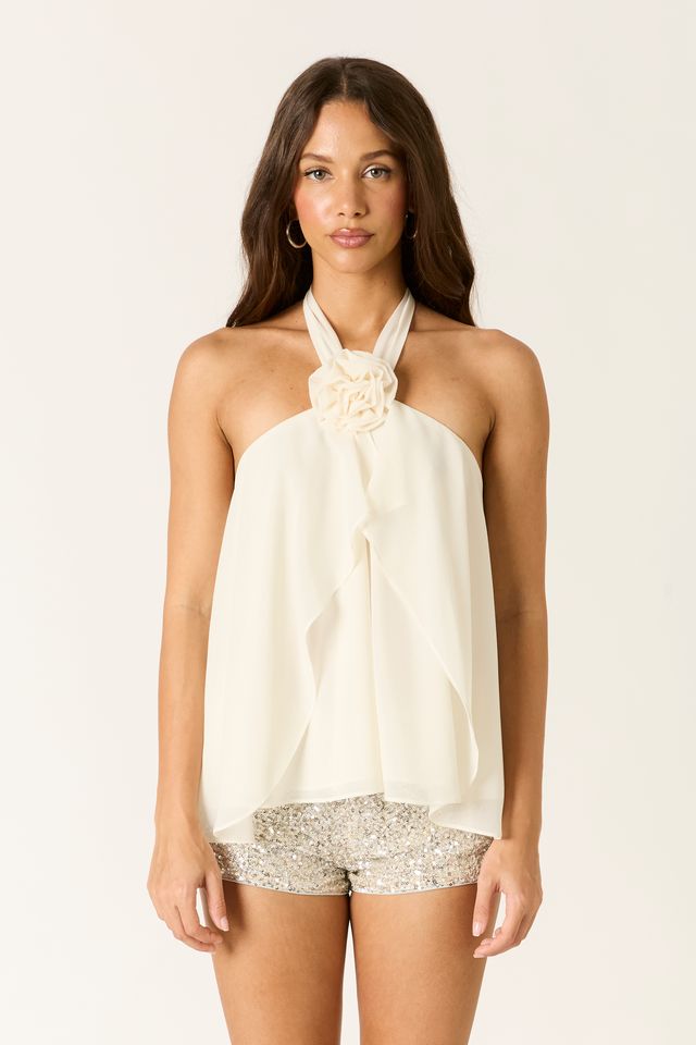 Chiffon Halter Top in ivory front view