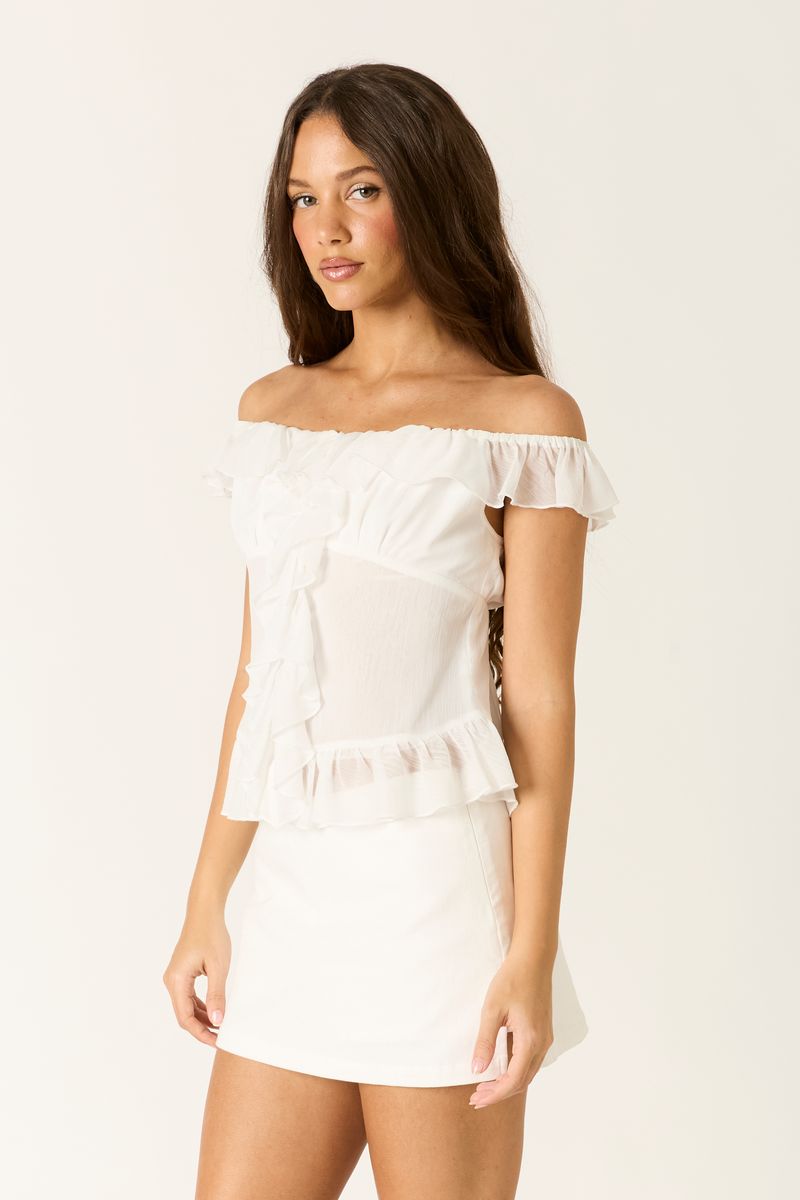 Chiffon Off The Shoulder Top in white side view