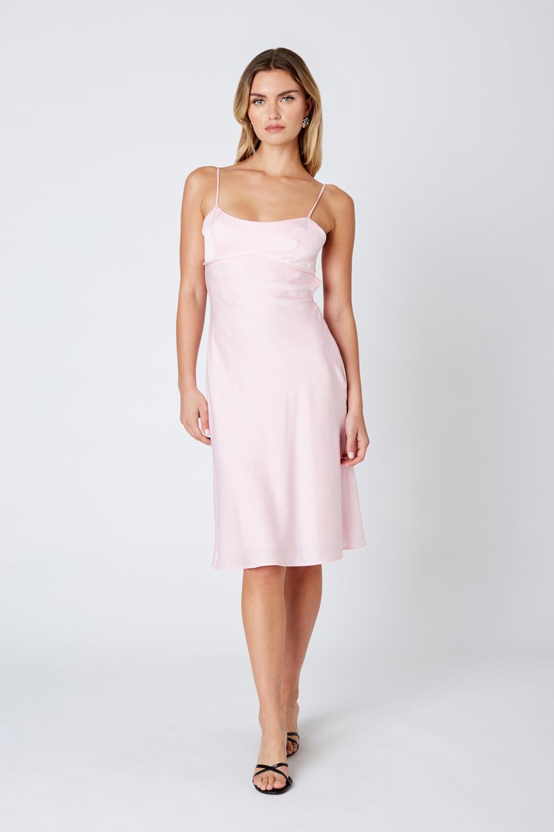 Satin Cami Midi Dress in pink front view