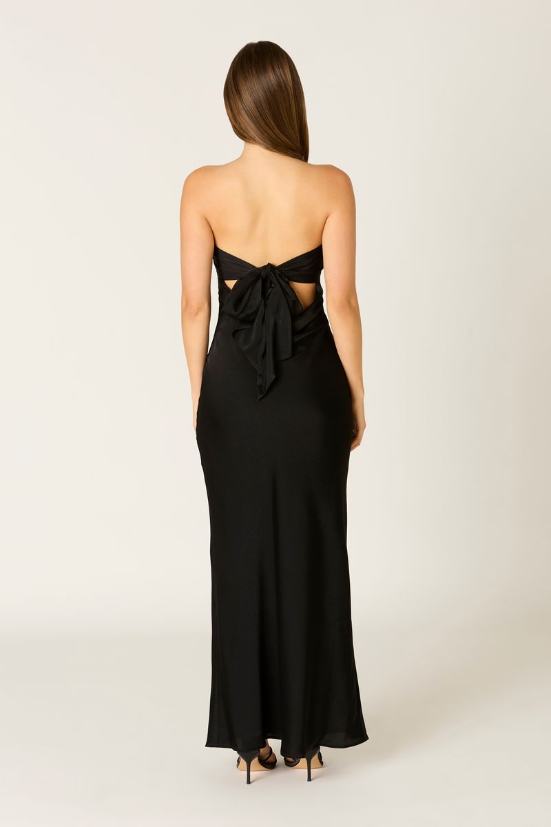 Tie-back Strapless Maxi Dress in black back view