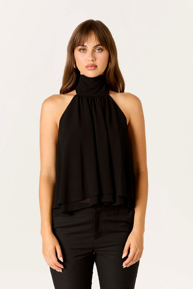 Tiered Halter Top in black front view