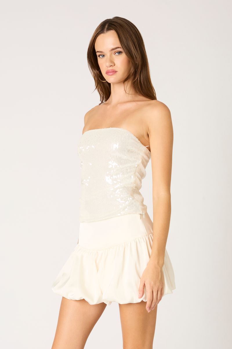 Sequin Tube Top in white side view