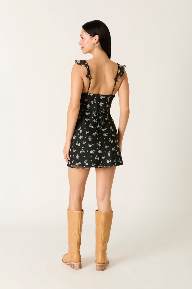 Floral Chiffon Mini Dress in black back view