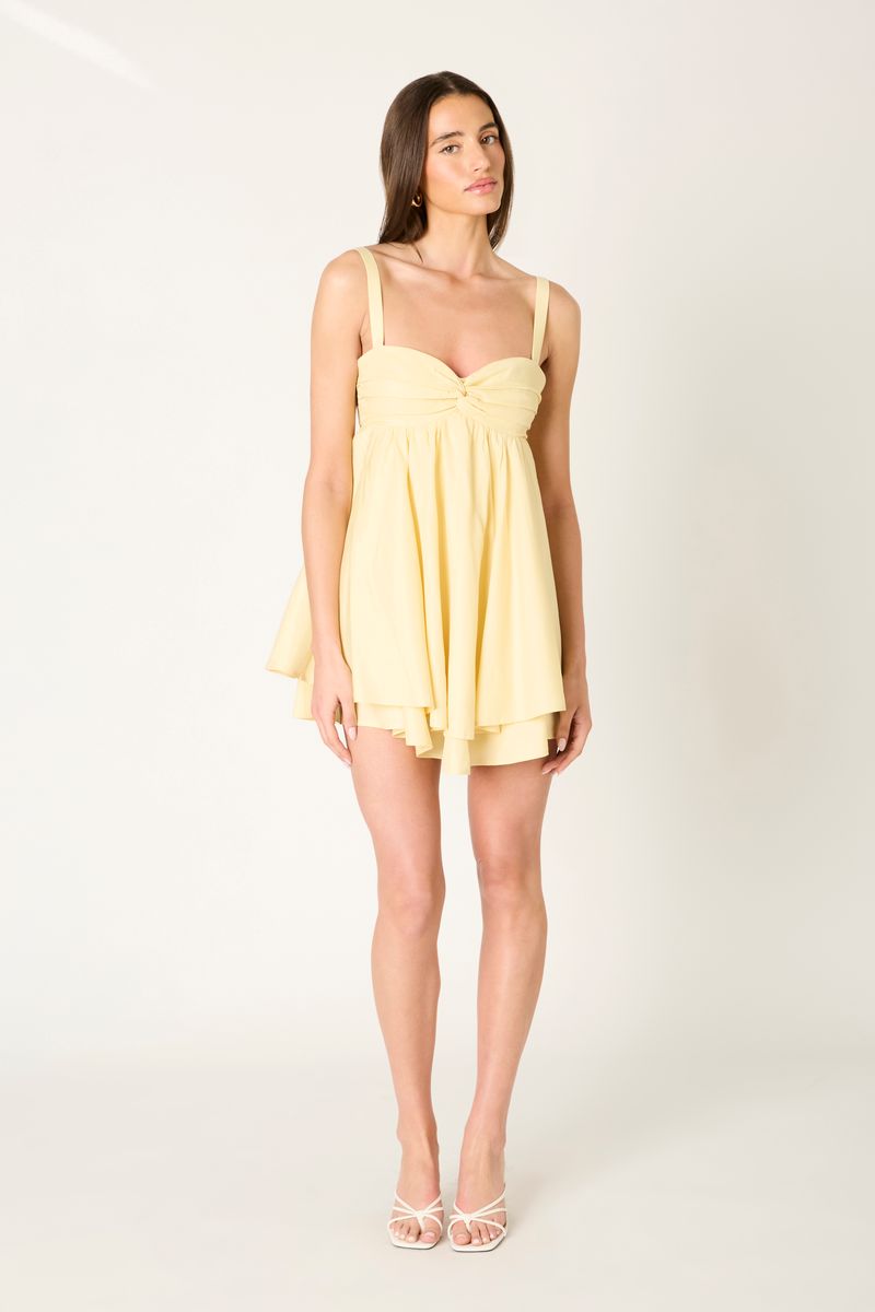Flowy Babydoll Mini Dress in butter front view