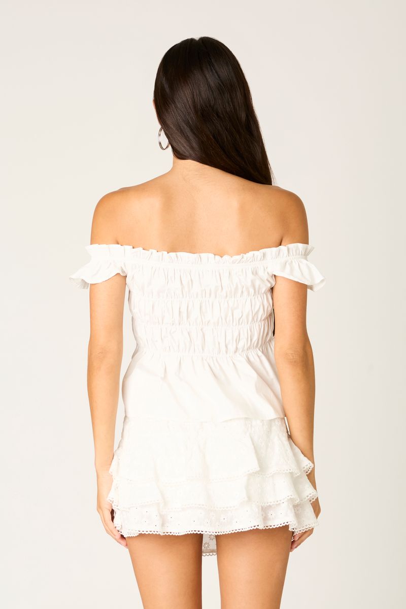 Off-the-shoulder Smocked Top in white back view