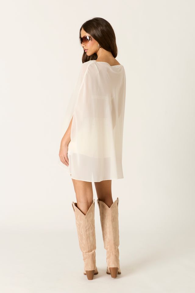Sheer Chiffon Overlay Top in ivory back view