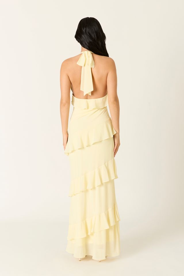 Tiered Chiffon Maxi Dress in butter back view