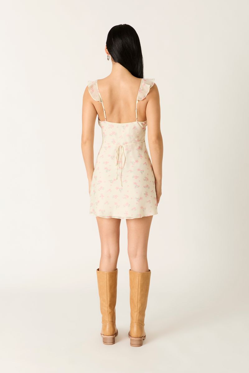 Floral Chiffon Mini Dress in butter back view