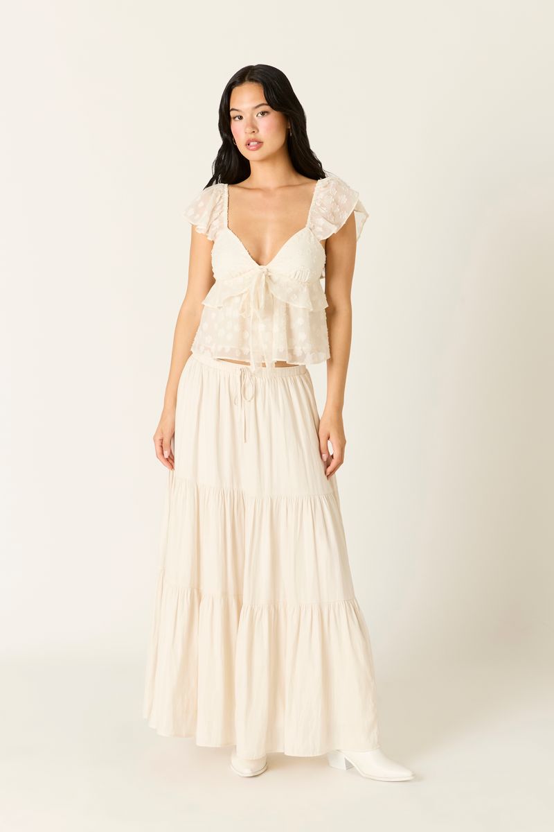 Satin Maxi Skirt in ecru front view