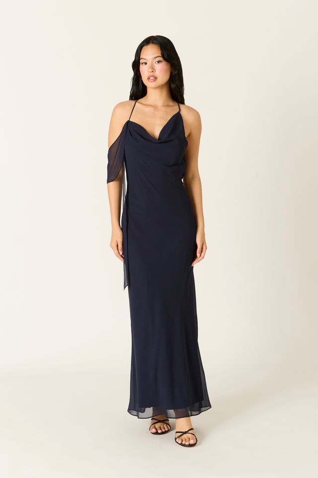 Cowlback Maxi Dress in midnight front view