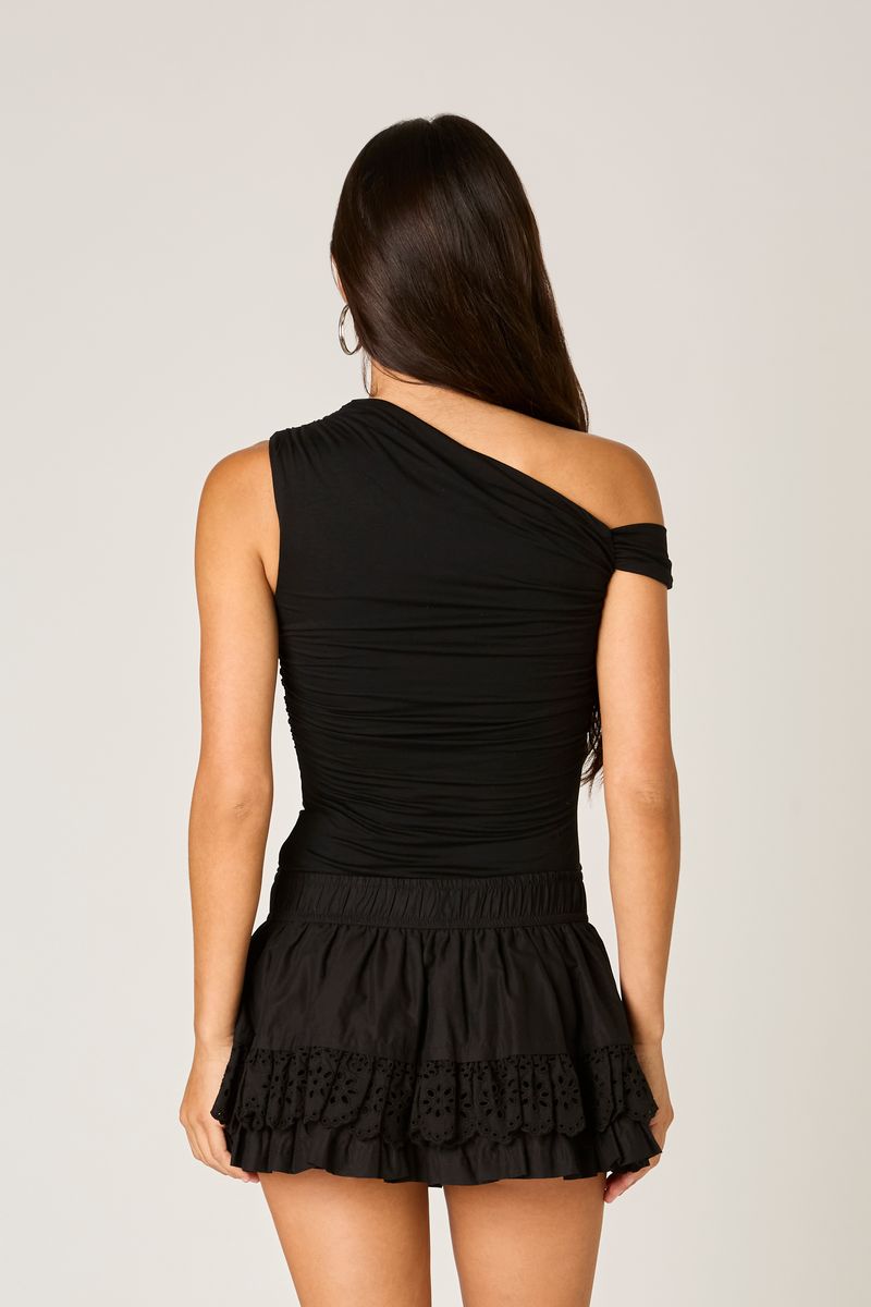 Eyelet Ruffle Mini Skirt in black back view