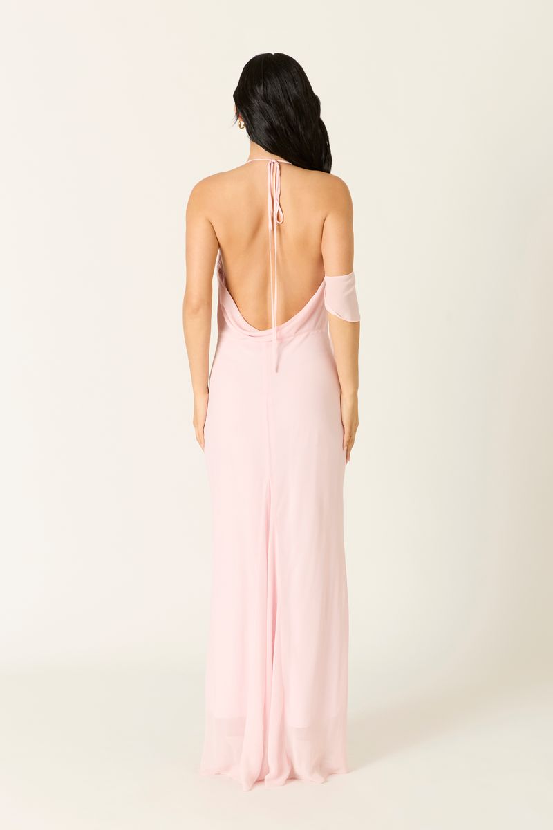 Cowlback Maxi Dress in barley pink back view