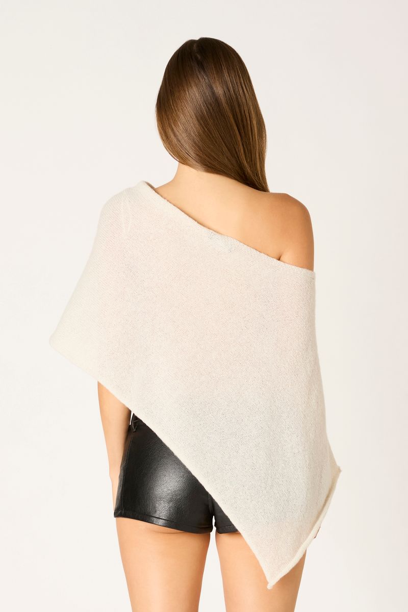 Asymmetric Sheer Knit Poncho in stone back view