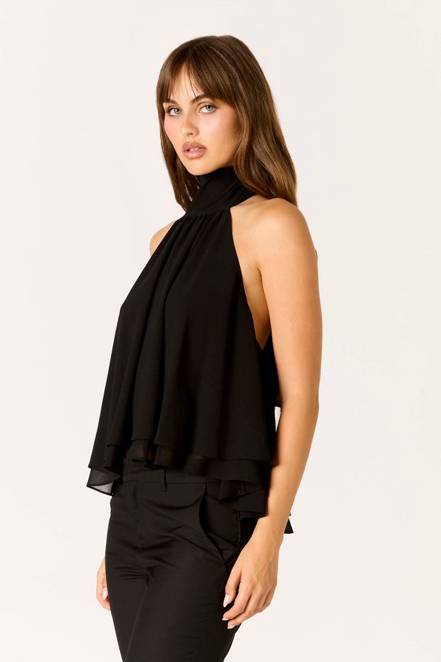 Tiered Halter Top in black side view