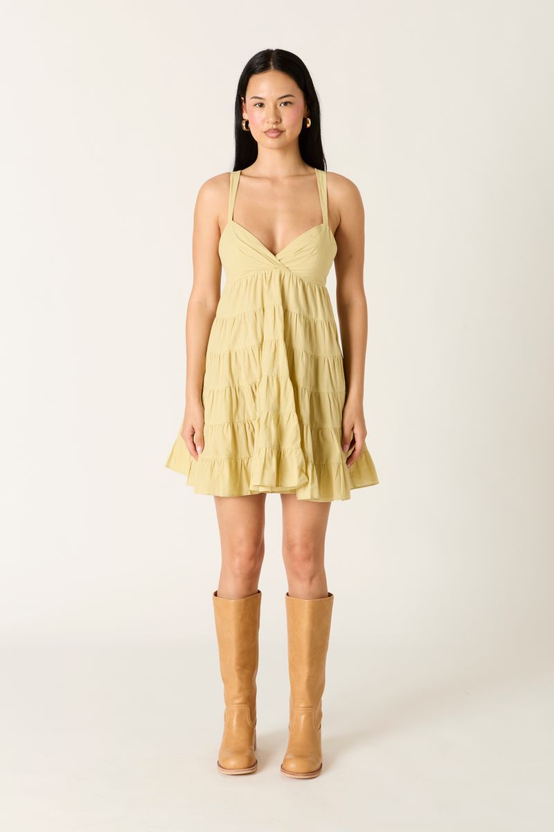 Cotton Tiered Mini Dress in sage front view