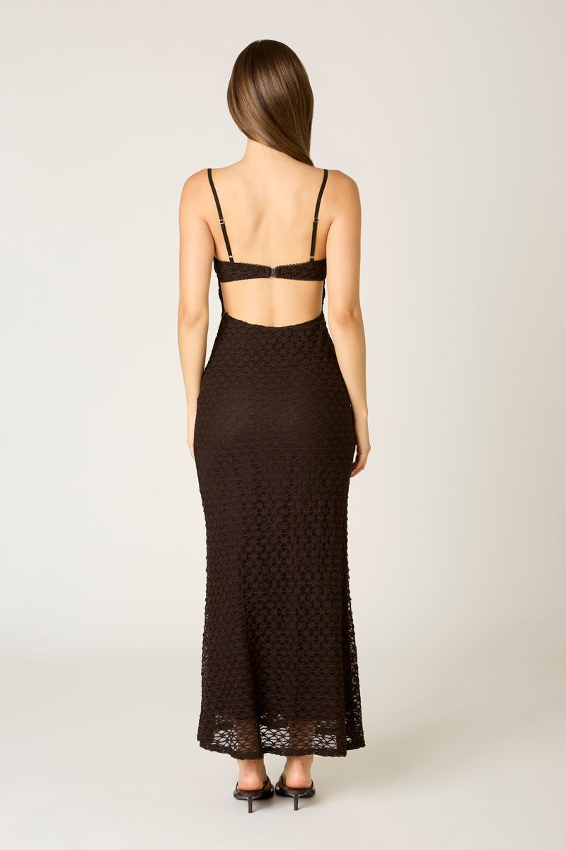 Textured Mesh Midi Dress in espresso back view