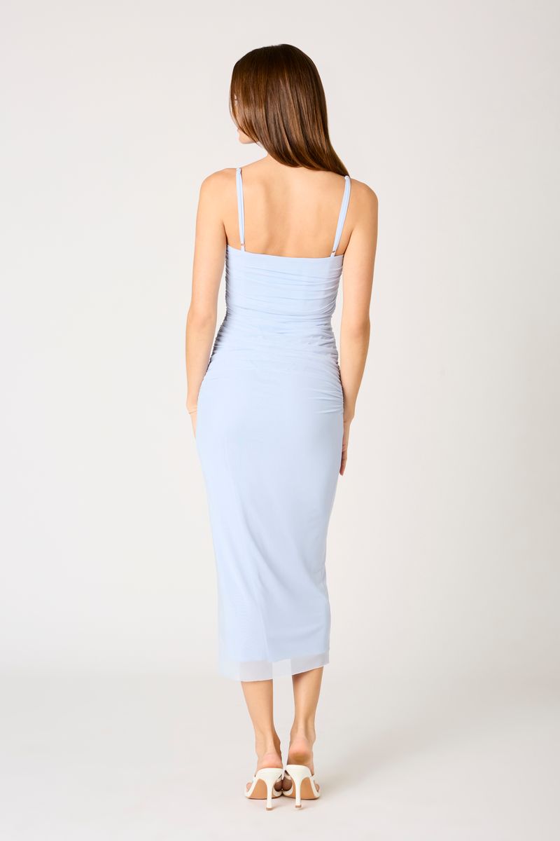 Corset Mesh Midi Dress n powder blue back view