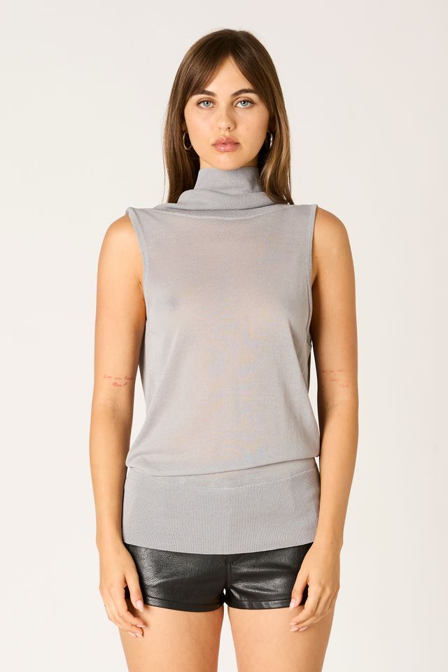 Sleeveless Knit Sweater Top in slate front view