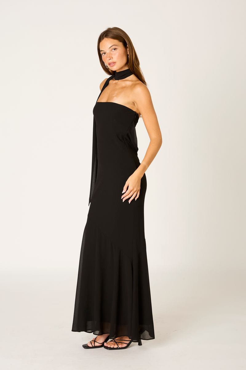 Strapless Chiffon Gown in black side view
